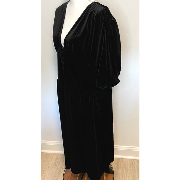 Lauren Ralph Lauren Plus Size Velvet Puff Sleeve Midi Dress In Black Size 3X New - Picture 6 of 15